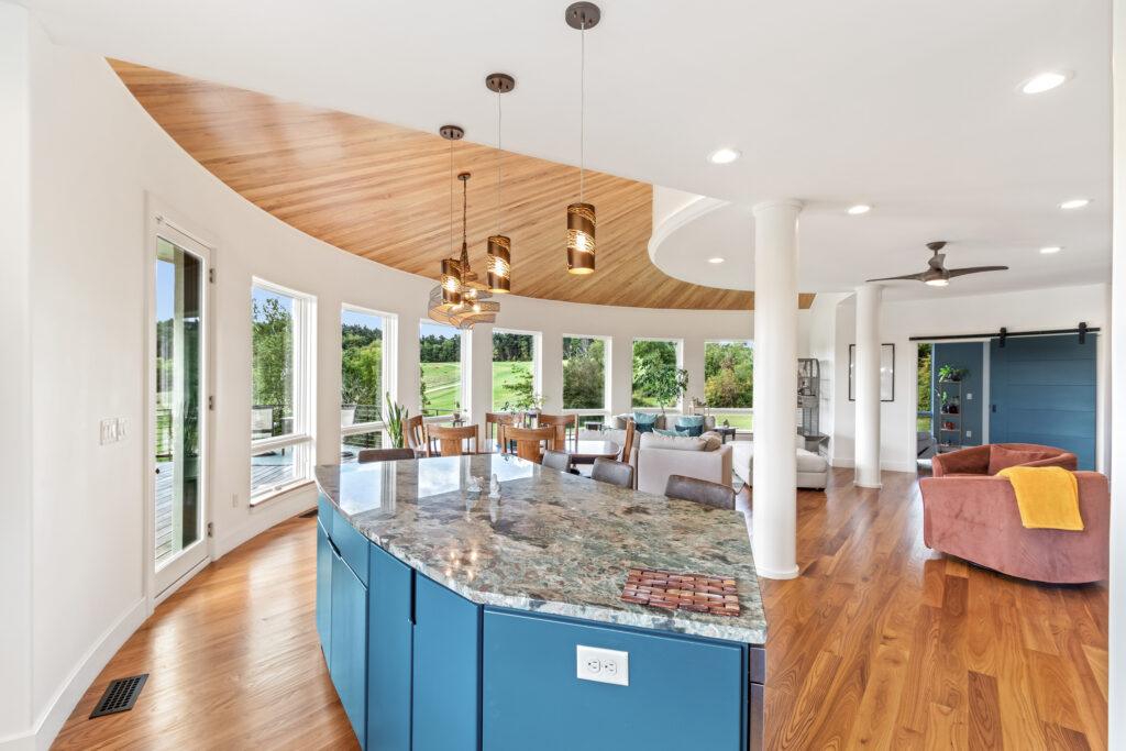 kitchen view with lights