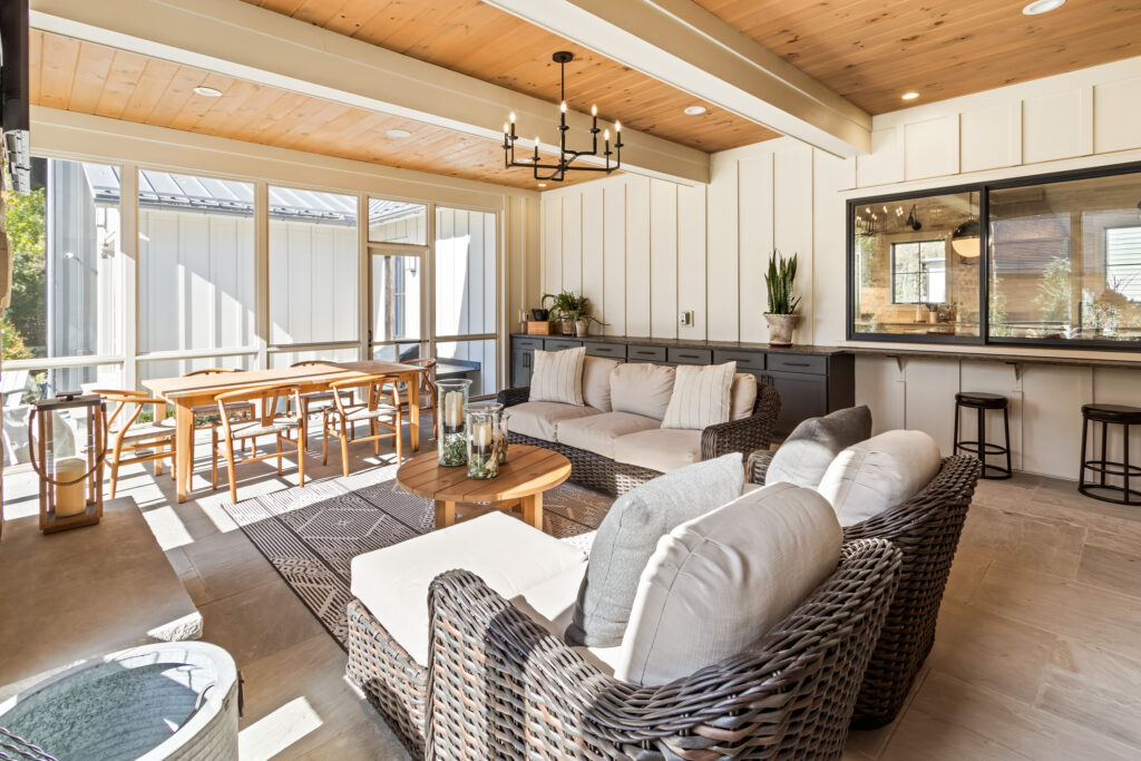 screened porch built-in bar custom home