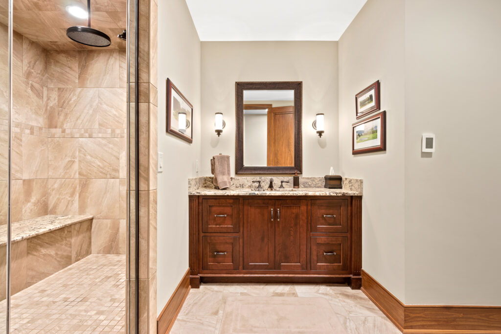 bathroom in luxury home gym